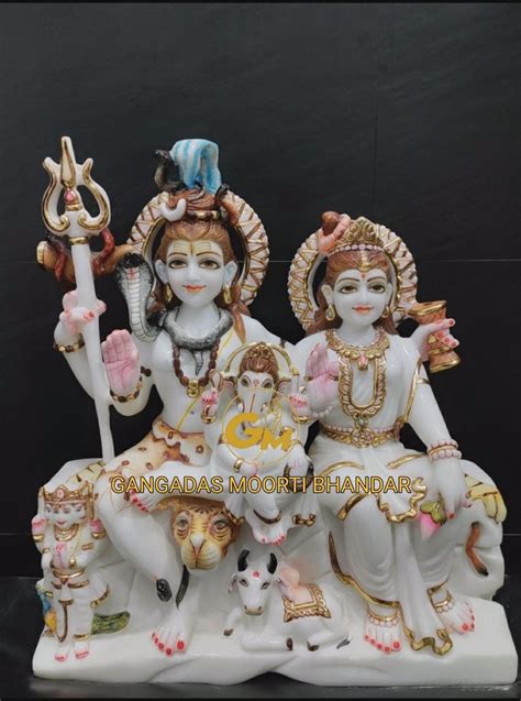 Traditional Hindu White Marble Gauri Shankar Statues For Worship Size