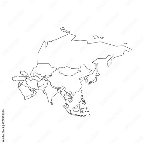 Political map of Asia. Simplified black wireframe outline. Vector ...