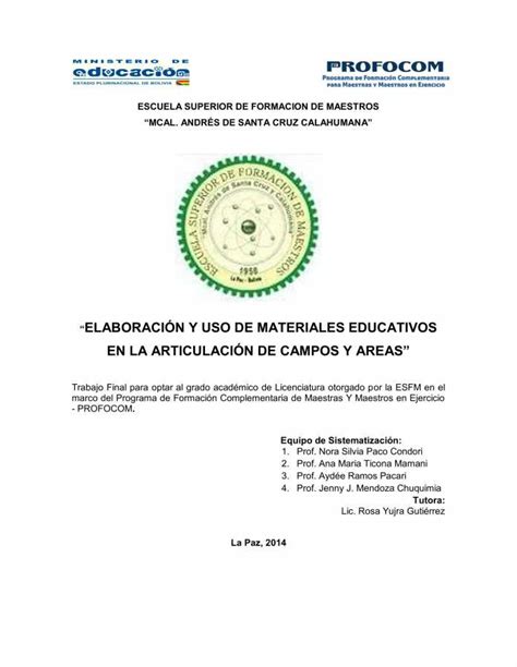 Elaboraci N Y Uso De Materiales Educativos En La Articulaci N De Campos