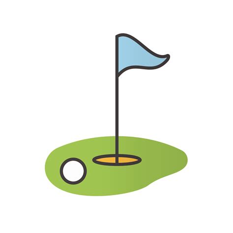 Golf Course Color Icon Ball And Flagstick In Hole Isolated Vector