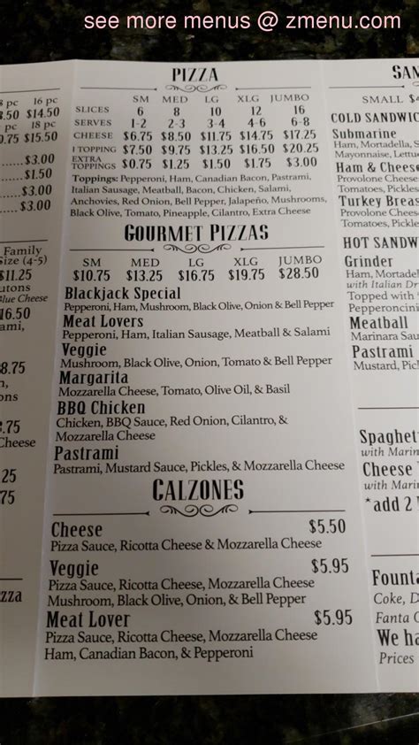 Menu At Blackjack Pizzeria La Habra