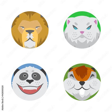 Cute animals emotions icons isolated fun set face happy character emoji ...