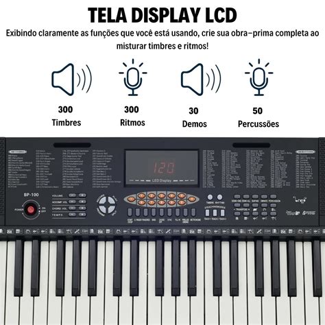 Teclado Musical Para Iniciante - Teclado Musical Iniciante Estudante 5/8 Bravo Bp100 61 Teclas ...