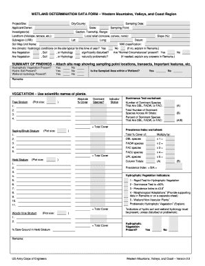 Wetland Determination Data Form Arid West Landform Fill And Sign