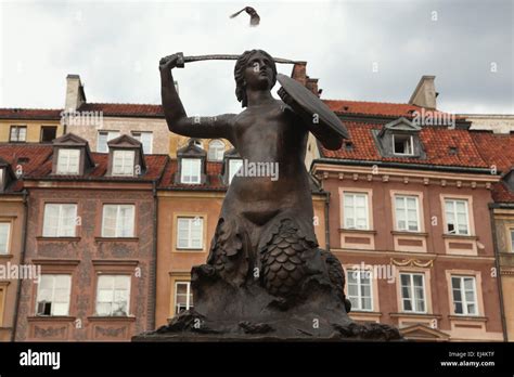 Statue Of The Mermaid Of Warsaw By Sculptor Konstanty Hegel At