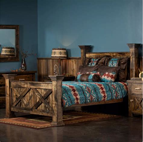 Rustic Barn Door Bed Turquoise Chamarro Southwestern Bedding Set Etsy