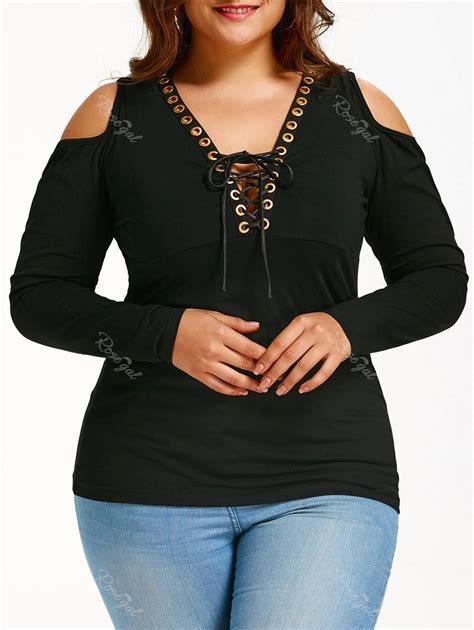 [43 Off] Lace Up Plus Size Cold Shoulder T Shirt Rosegal