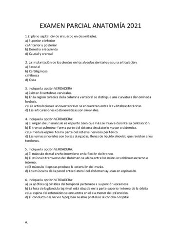 1er Parcial Anatomia 2021 Pdf