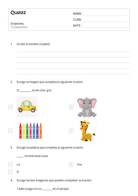 50 Oraciones Hojas De Trabajo Para Grado 3 En Quizizz Gratis E