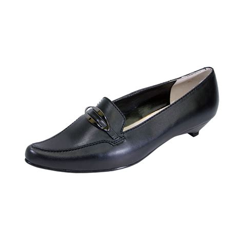 PEERAGE Louise Women Extra Wide Width Smart Casual Leather Loafers with Kitten Heels BLACK 7 ...