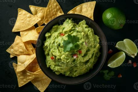 Guacamole bowl lime chips. Generate Ai 26487233 Stock Photo at Vecteezy