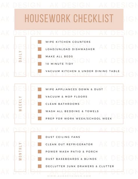 Housework Checklist: Digital Download - Etsy