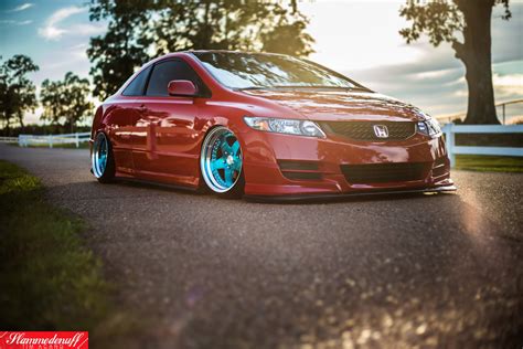 Jdm Red Honda Civic With Nice Stance And Blue Rims Gallery