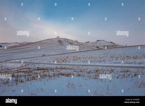 Altai mountains winter road Stock Photo - Alamy