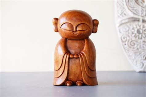 Sculpture En Bois De Bouddha Jizo Bouddha Méditant Debout Unique Jizo Décor De Maison En Bois