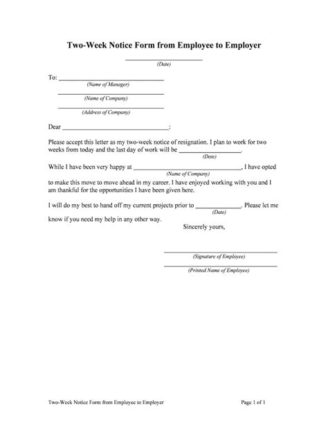 Two Weeks Notice Letter Sample Download Form Fill Out And Sign Printable Pdf Template