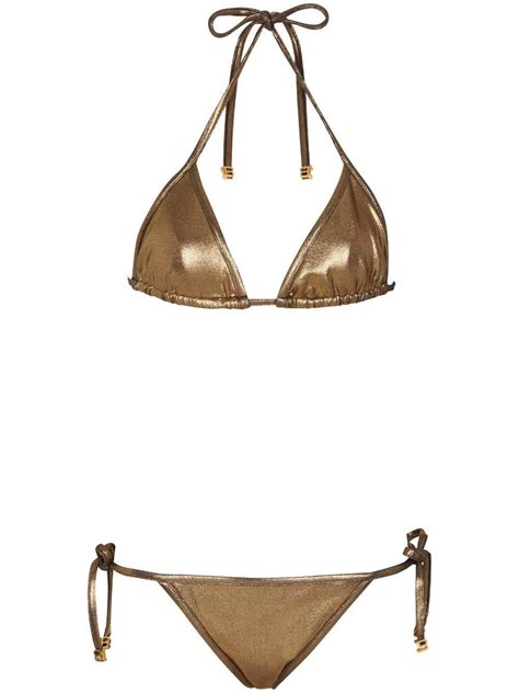 Balmain Metallic Triangle Bikini Set Lyst UK