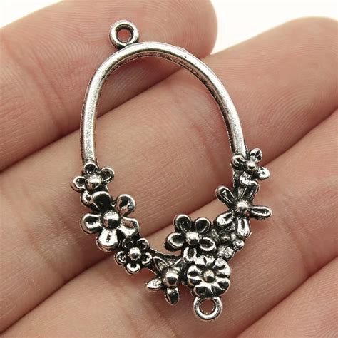 WYSIWYG 5pcs 41x25mm Flower Earring Connector Jewelry Making Antique