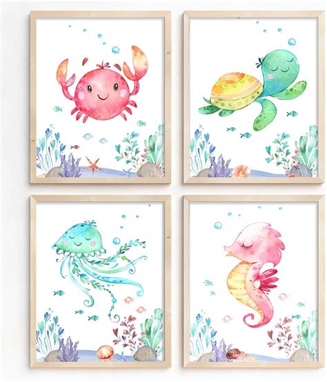 Watercolor Sea Marine Life Wall Art Printssea Animals