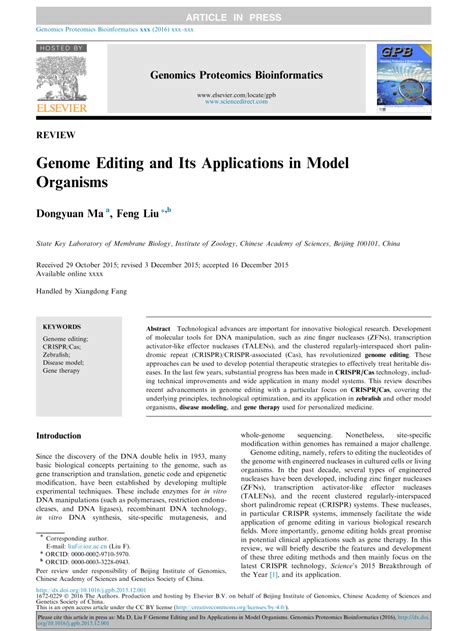 (PDF) Genome Editing and Its Applications in Model Organisms