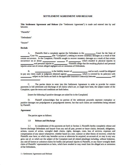 Settlement And Release Agreement Template