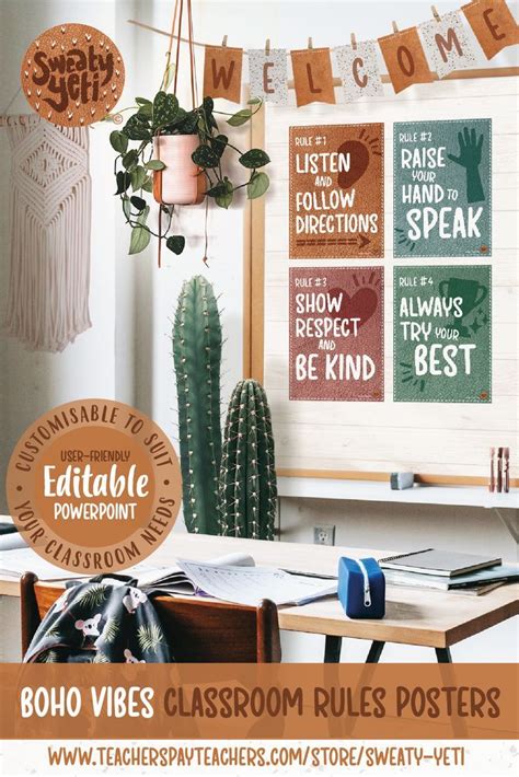 Boho Classroom Rules Posters Editable Soft Neutrals Modern Classroom Decor Classroom Rules