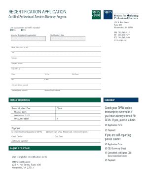 Fillable Online RECERTIFICATION APPLICATION CPSM SMPS Fax Email Print