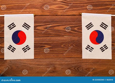 National Flags Of South Korea On Both Sides With Copy Space For Text