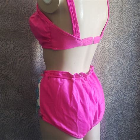 Vintage 1960s Bikini Mod Bright Pink Retro Med Floral Gem