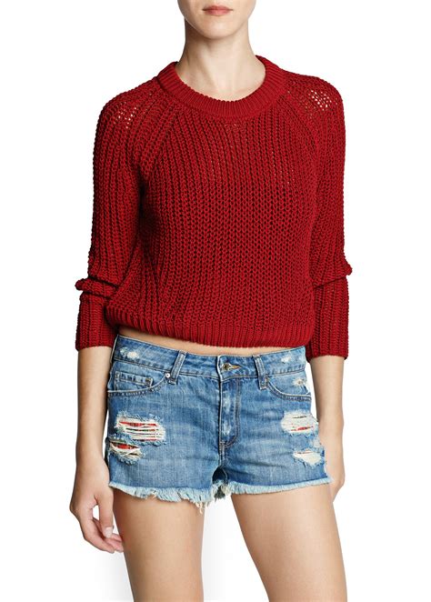 Lyst - Mango Chunky Knit Cropped Sweater in Red