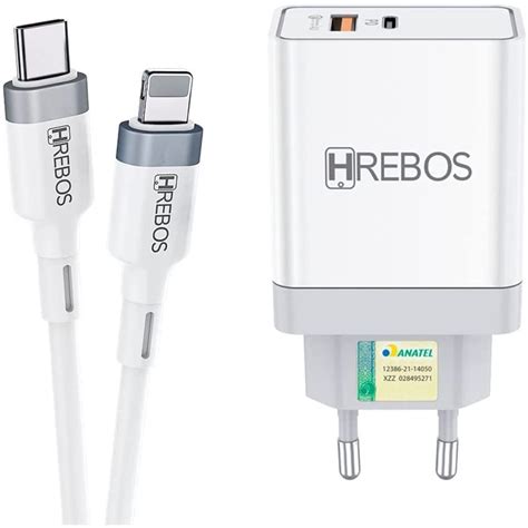 Kit Carregador Turbo Usb A Usb C W Cabo Usb C Lightning Hrebos