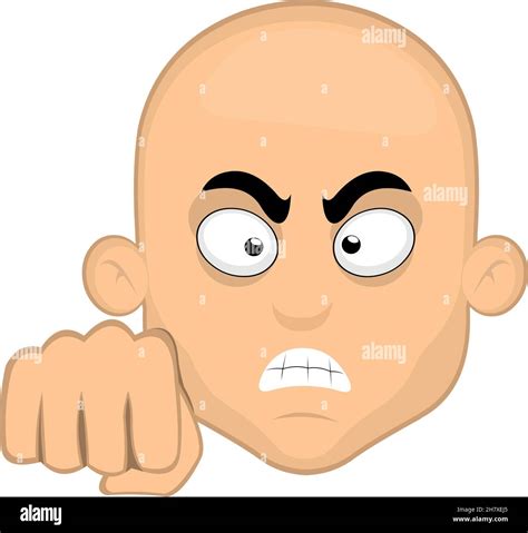 Vector Illustration Of The Face Of A Cartoon Bald Man Giving A Fist