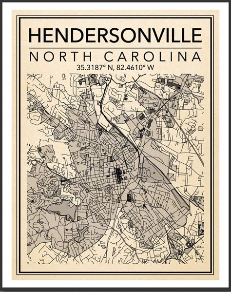 Wall Art Map Print Hendersonville NC | Etsy