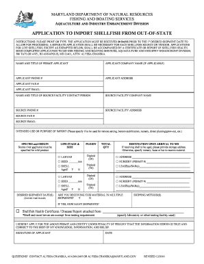 Fillable Online Dnr Maryland APPLICATION TO IMPORT SHELLFISH FROM OUT