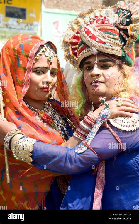 Devotees Dressed Up As Radha Krishna Mathura Uttar Pradesh India