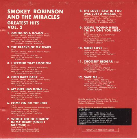 Entre Musica Smokey Robinson And The Miracles Greatest Hits Vol