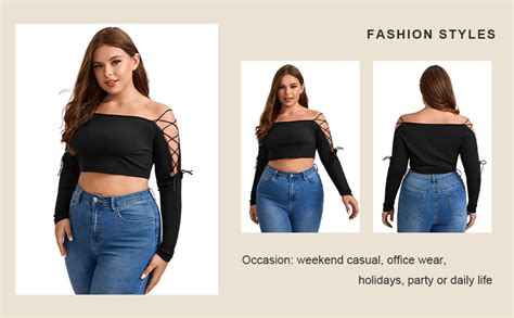 Wdirara Women S Plus Size Off Shoulder Lace Up Side Crop Long Sleeve