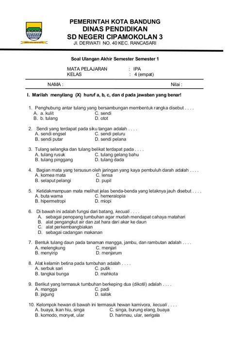 Soal Ipa Sd Kelas 4 Semester 1 Lasopadigest