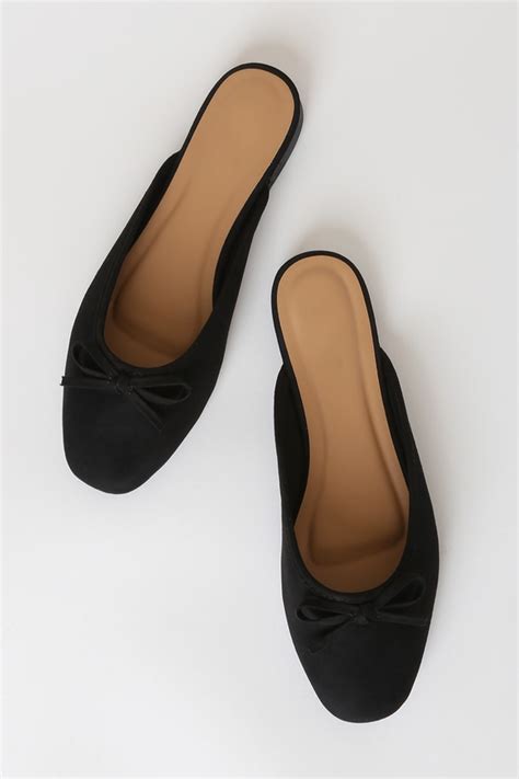 Cute Black Shoes Vegan Suede Flats Slides Mules Lulus