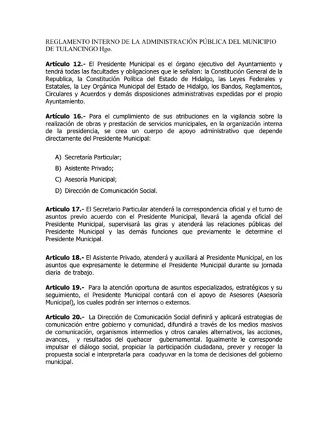 Reglamento Interno De La Administraci N P Blica Del