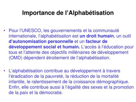 Ppt Promotion De Lalphab Tisation Dans Le Monde Le R Le De L