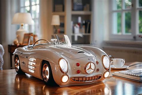 Free picture: A fancy lamp in a shape of a toy of classic Mercedes Benz automobile on the table