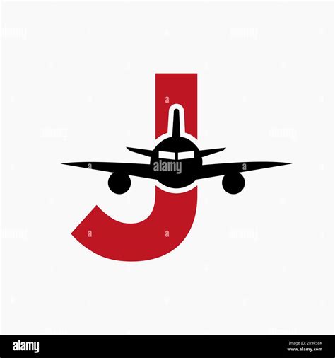 Initial Letter J Travel Logo Concept With Flying Air Plane Symbol Stock