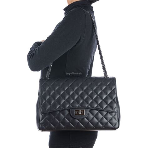 Borsa A Spalla Da Donna In Vera Pelle CHARLOTTE MAXI Colore NERO