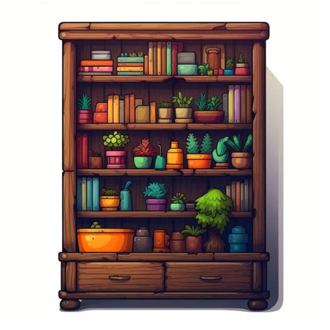 Premium Ai Image Pixel Art Bookshelf With Plants Hyperdetailed