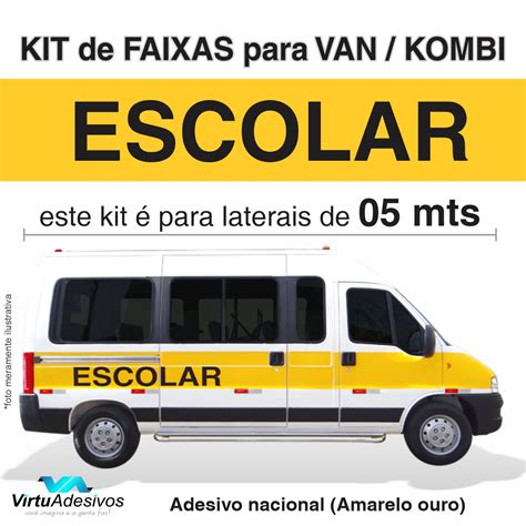 Kit Adesivos Faixa Escolar Para Kombi E Van Lateral Mts Virtuadesivos