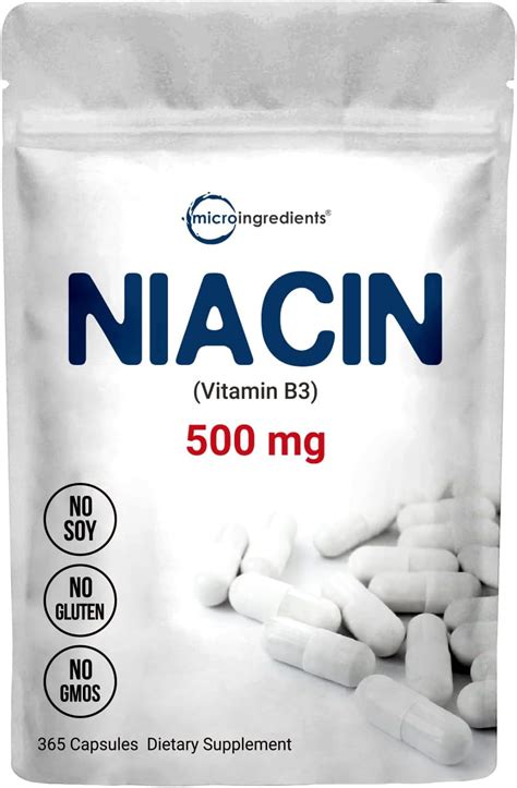 Microingredients Flush Free Niacin Vitamin B3 Supplement 500mg 365