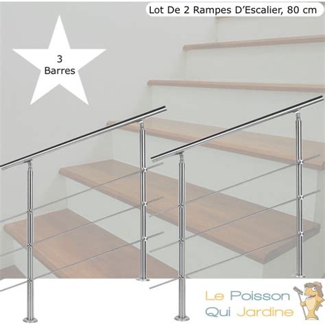 Lot De 2 Rampes D Escalier Sur Pied 80cm Acier Inoxydable 3 Barres