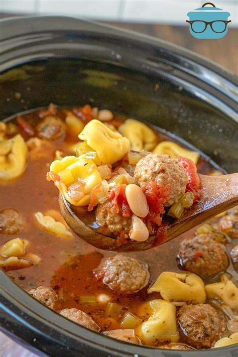 This Easy Italian Inspired Crock Pot Meatball And Tortellini Soup Is An