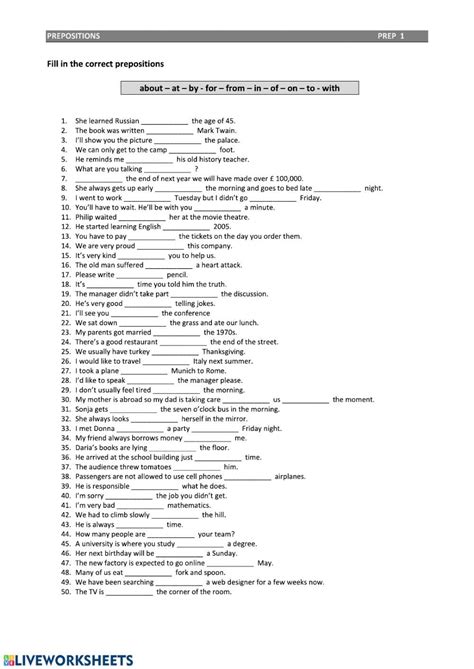 Dependent Prepositions 1 Worksheet Artofit